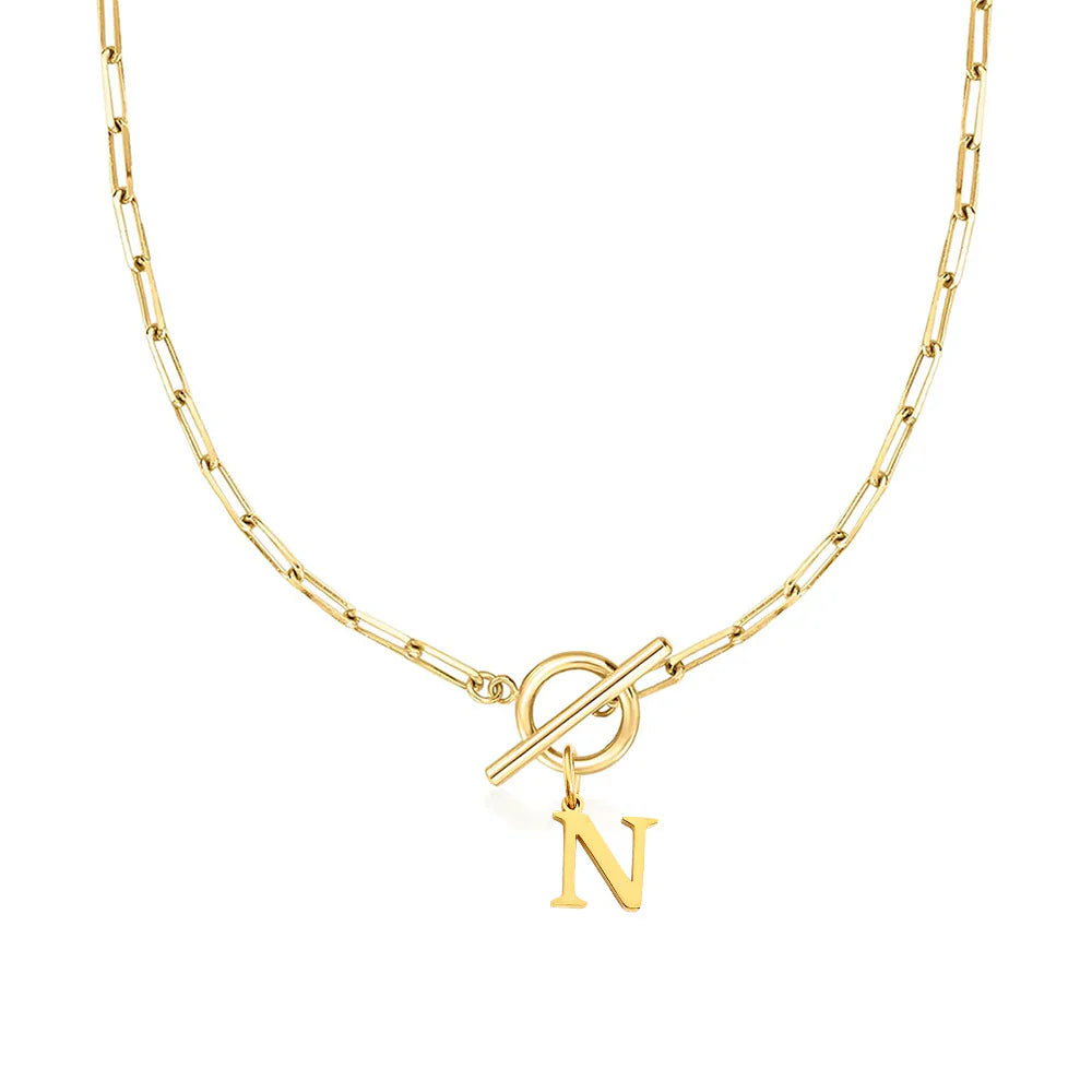 Paperclip Letter Initial Circle Lock Clasp Necklace | Tiva Jewelry