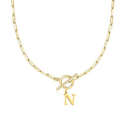 Paperclip Letter Initial Circle Lock Clasp Necklace | Tiva Jewelry