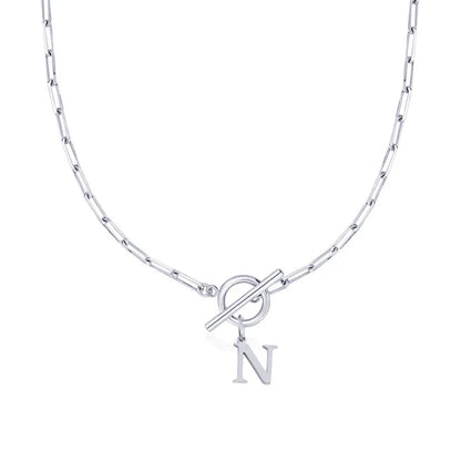 Paperclip Letter Initial Circle Lock Clasp Necklace | Tiva Jewelry