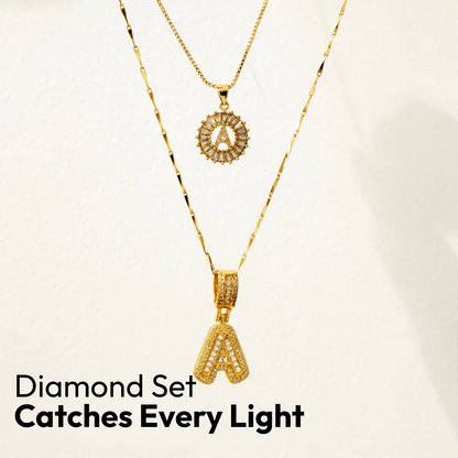 2pc 14k Diamond Letter Initial Necklaces | Tiva Jewelry