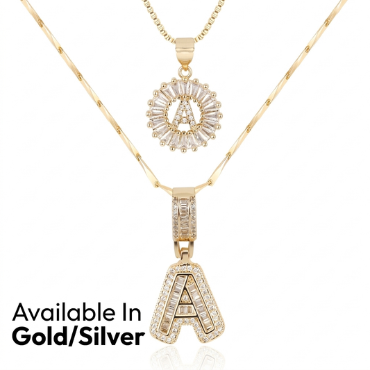 2pc 14k Diamond Letter Initial Necklaces | Tiva Jewelry