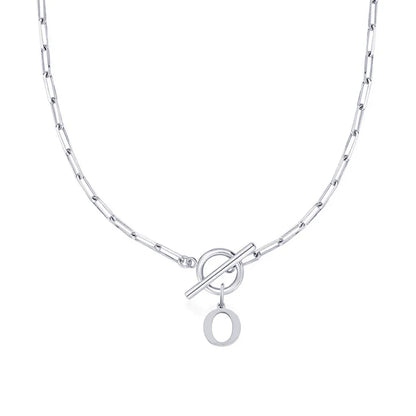 Paperclip Letter Initial Circle Lock Clasp Necklace | Tiva Jewelry