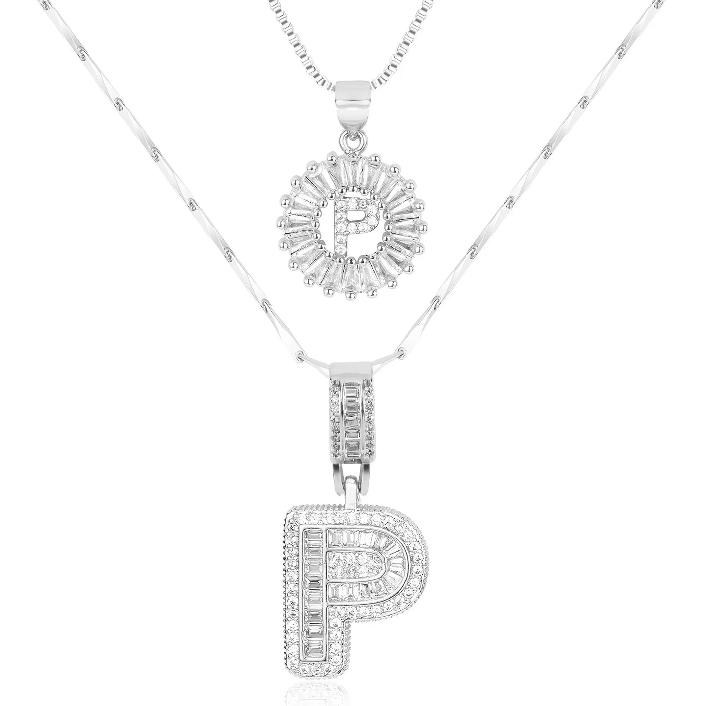 2pc 14k Diamond Letter Initial Necklaces | Tiva Jewelry