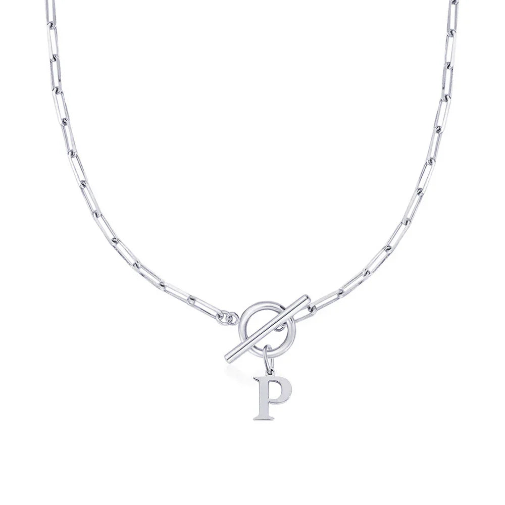 Paperclip Letter Initial Circle Lock Clasp Necklace | Tiva Jewelry