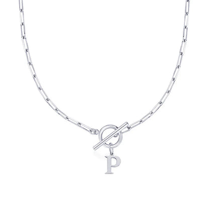Paperclip Letter Initial Circle Lock Clasp Necklace | Tiva Jewelry