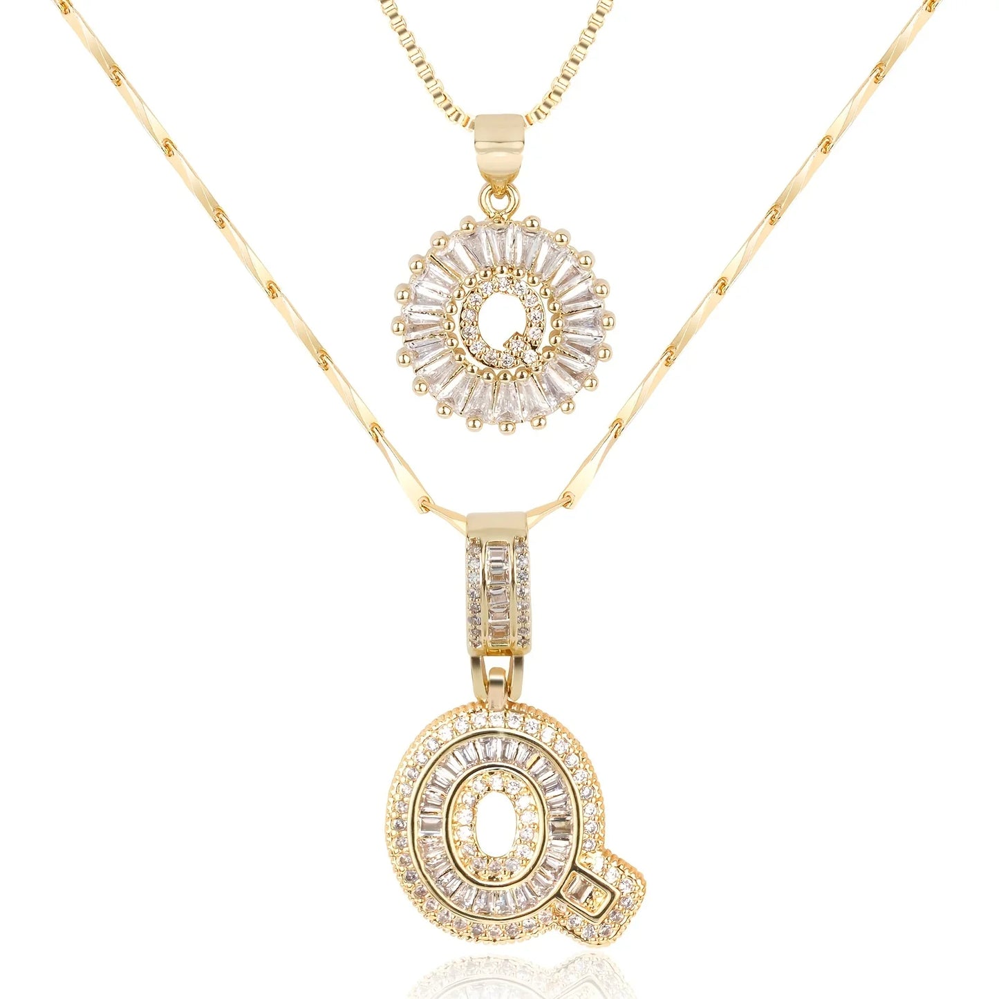 2pc 14k Diamond Letter Initial Necklaces | Tiva Jewelry