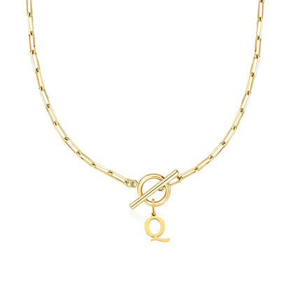 Paperclip Letter Initial Circle Lock Clasp Necklace | Tiva Jewelry