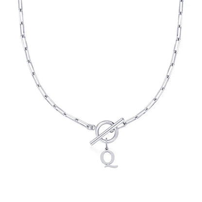 Paperclip Letter Initial Circle Lock Clasp Necklace | Tiva Jewelry