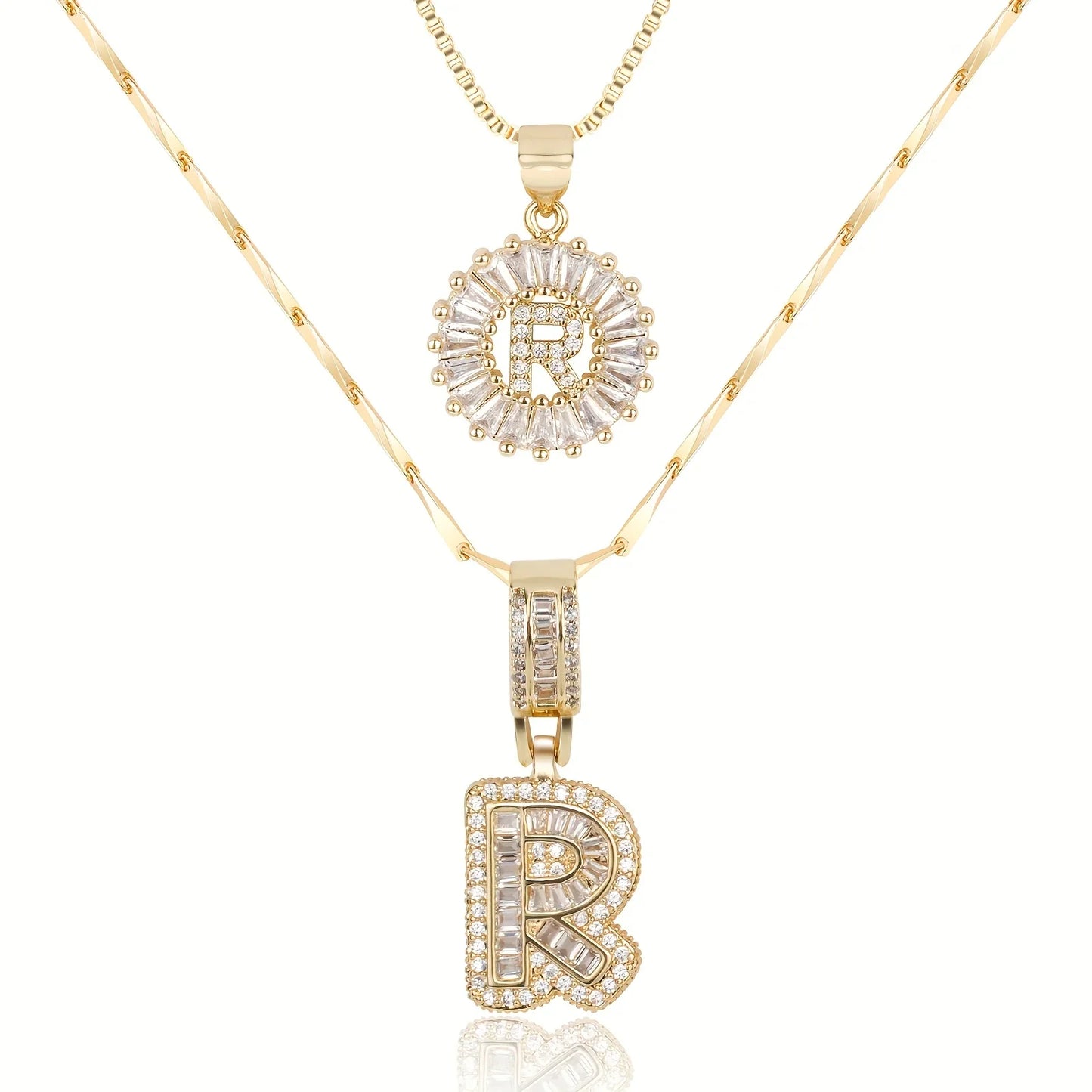 2pc 14k Diamond Letter Initial Necklaces | Tiva Jewelry