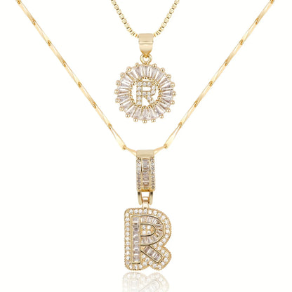 2pc 14k Diamond Letter Initial Necklaces | Tiva Jewelry