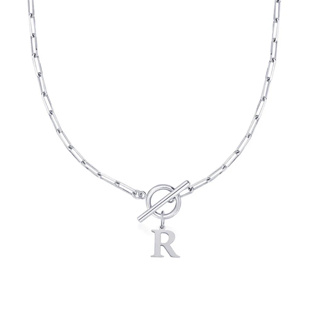 Paperclip Letter Initial Circle Lock Clasp Necklace | Tiva Jewelry