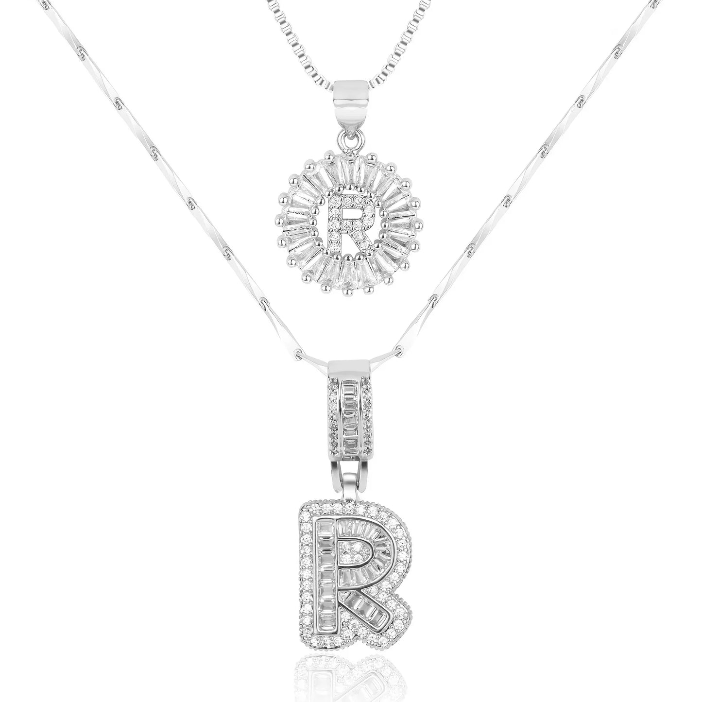 2pc 14k Diamond Letter Initial Necklaces | Tiva Jewelry