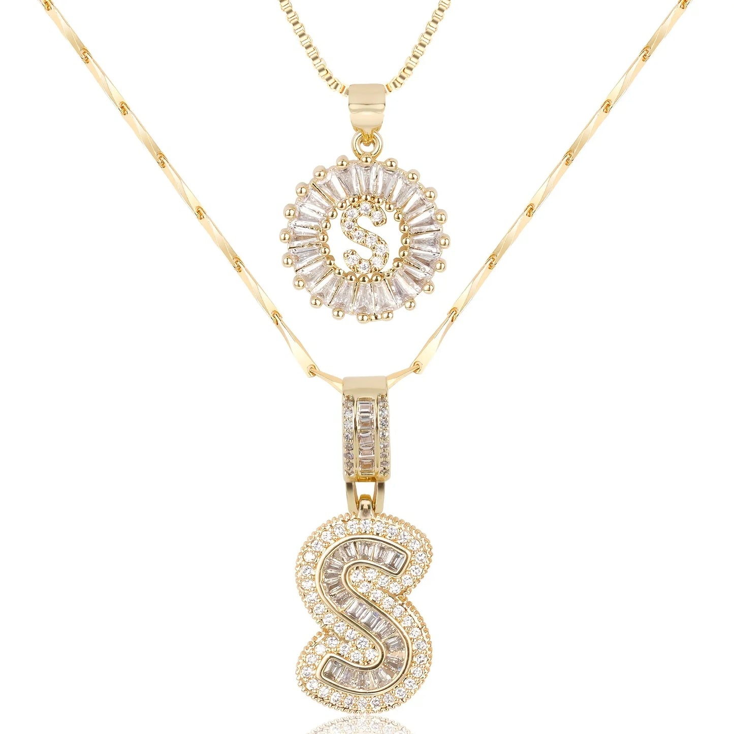 2pc 14k Diamond Letter Initial Necklaces | Tiva Jewelry