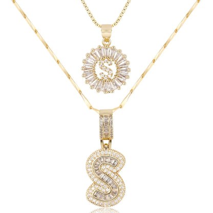 2pc 14k Diamond Letter Initial Necklaces | Tiva Jewelry