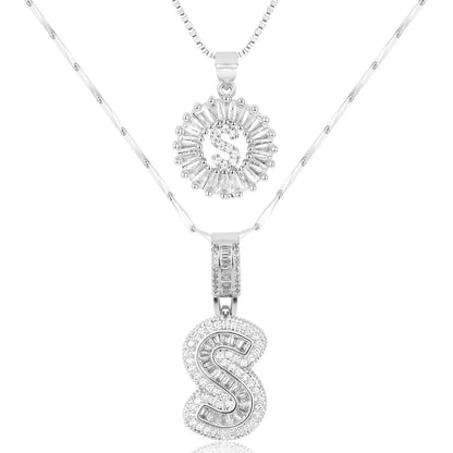 2pc 14k Diamond Letter Initial Necklaces | Tiva Jewelry