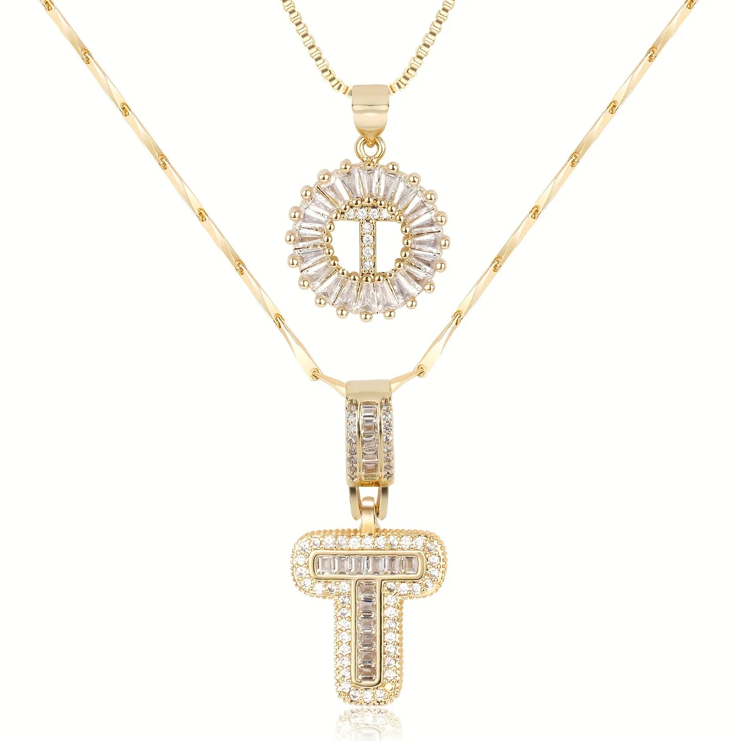 2pc 14k Diamond Letter Initial Necklaces | Tiva Jewelry