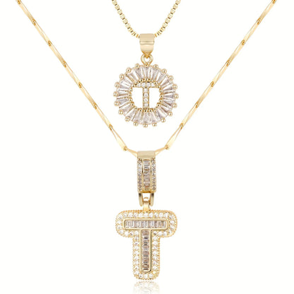 2pc 14k Diamond Letter Initial Necklaces | Tiva Jewelry