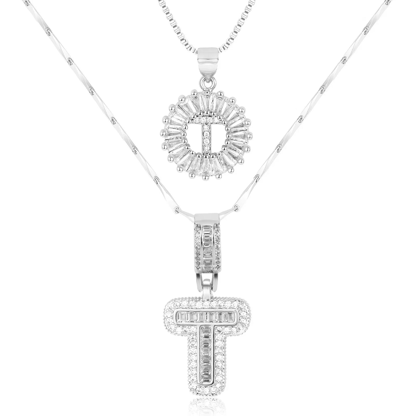 2pc 14k Diamond Letter Initial Necklaces | Tiva Jewelry