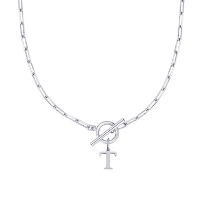 Paperclip Letter Initial Circle Lock Clasp Necklace | Tiva Jewelry