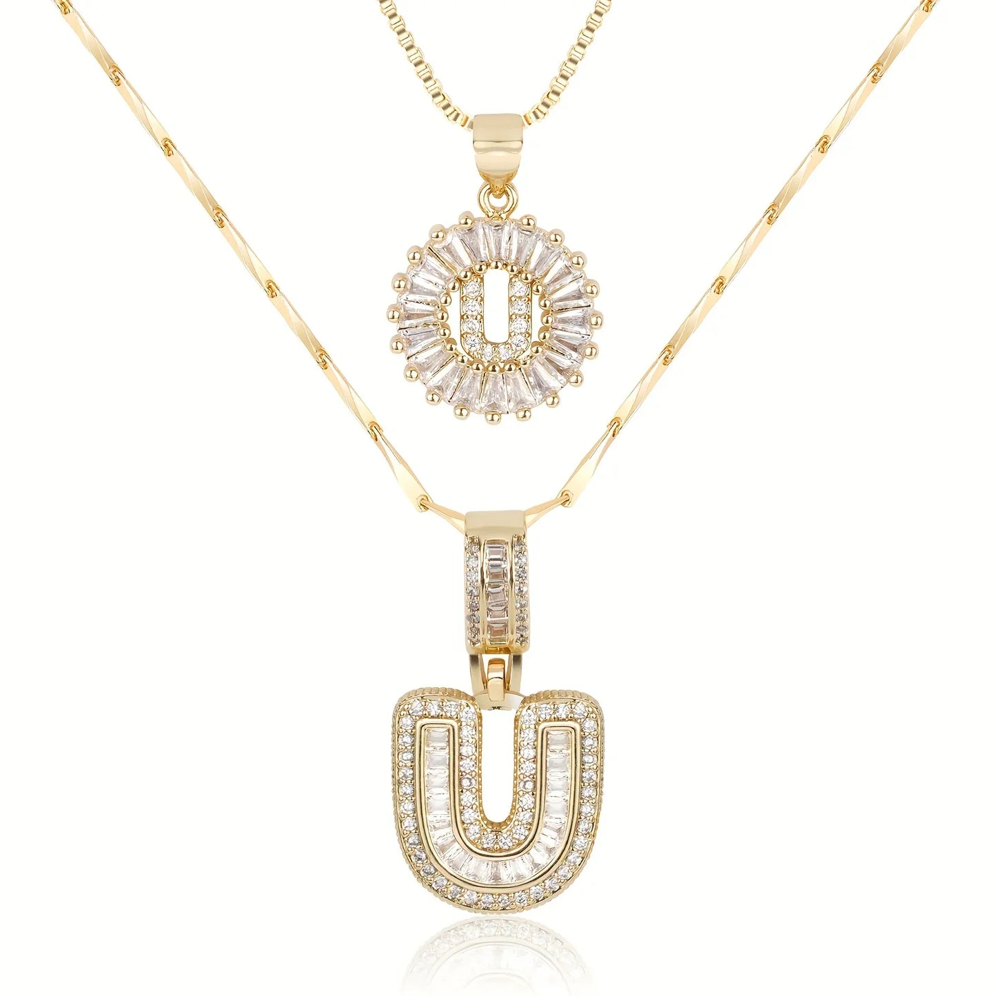 2pc 14k Diamond Letter Initial Necklaces | Tiva Jewelry