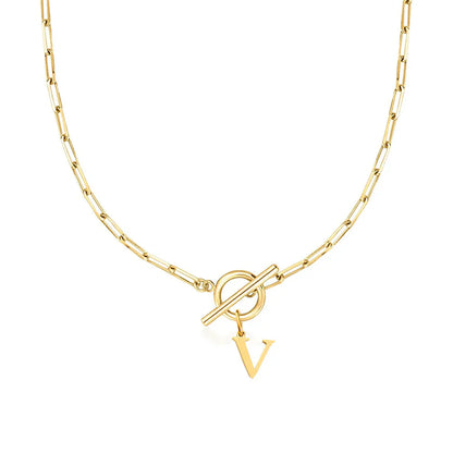 Paperclip Letter Initial Circle Lock Clasp Necklace | Tiva Jewelry