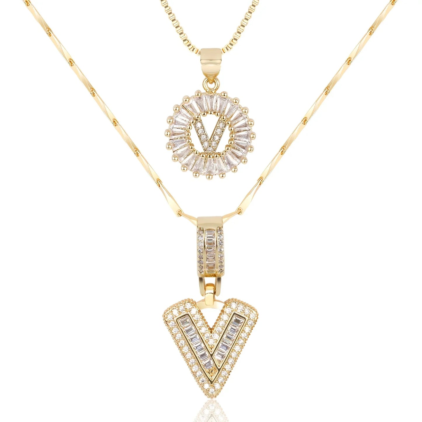 2pc 14k Diamond Letter Initial Necklaces | Tiva Jewelry