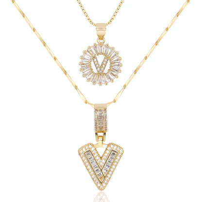 2pc 14k Diamond Letter Initial Necklaces | Tiva Jewelry