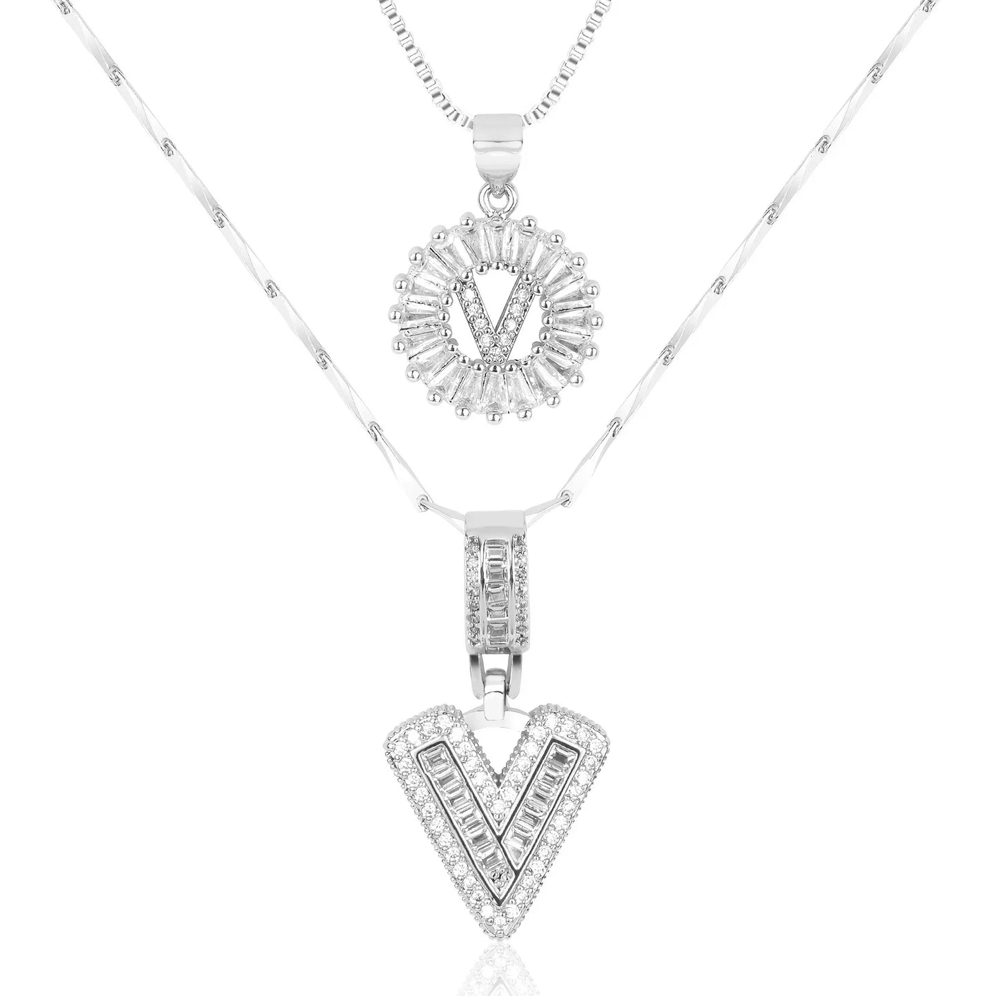 2pc 14k Diamond Letter Initial Necklaces | Tiva Jewelry