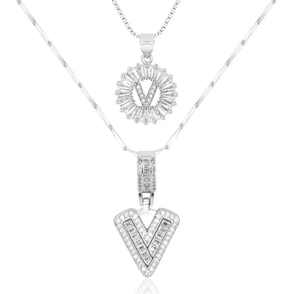 2pc 14k Diamond Letter Initial Necklaces | Tiva Jewelry