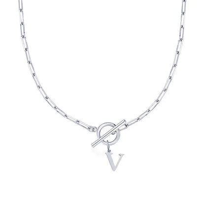 Paperclip Letter Initial Circle Lock Clasp Necklace | Tiva Jewelry