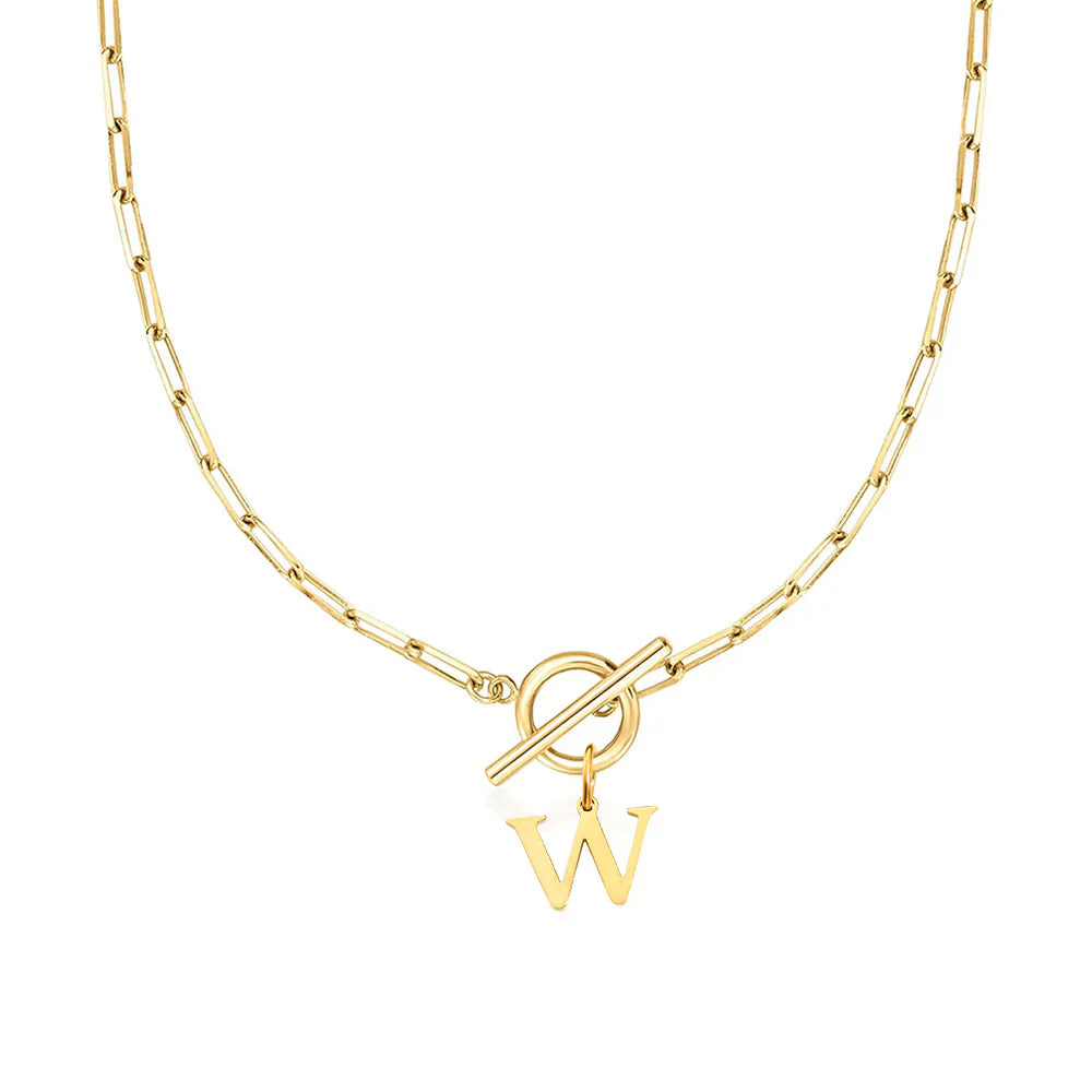 Paperclip Letter Initial Circle Lock Clasp Necklace | Tiva Jewelry