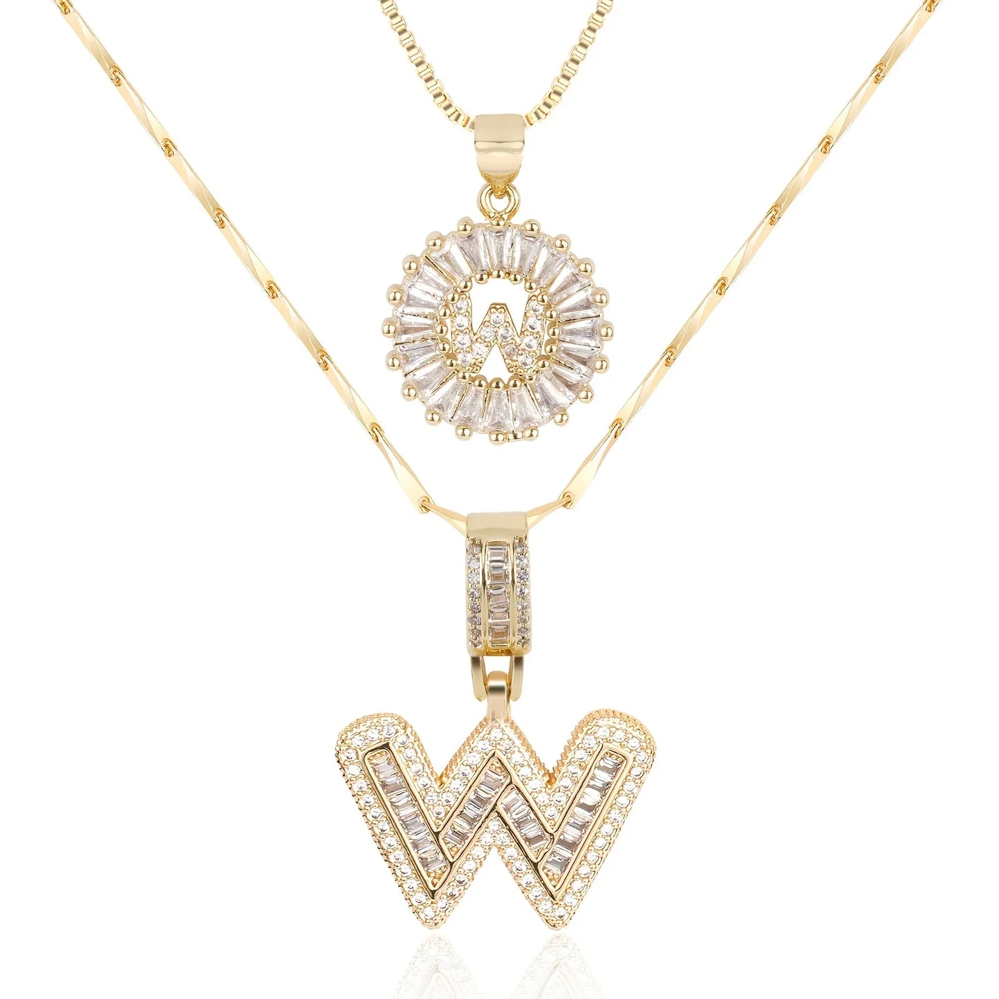 2pc 14k Diamond Letter Initial Necklaces | Tiva Jewelry