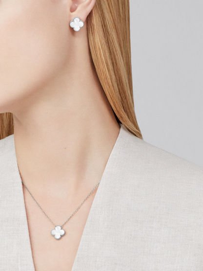 CLOVER White and Silver Necklace | Tiva Jewelry