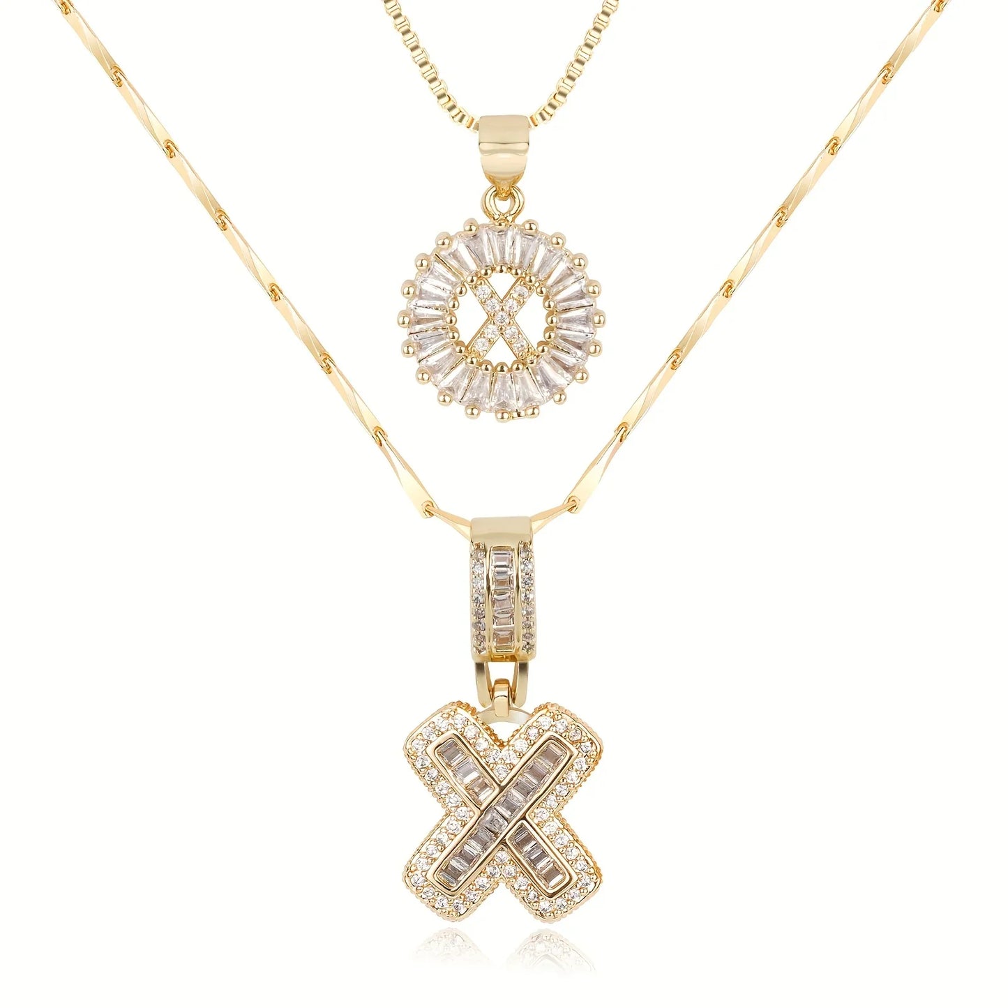 2pc 14k Diamond Letter Initial Necklaces | Tiva Jewelry