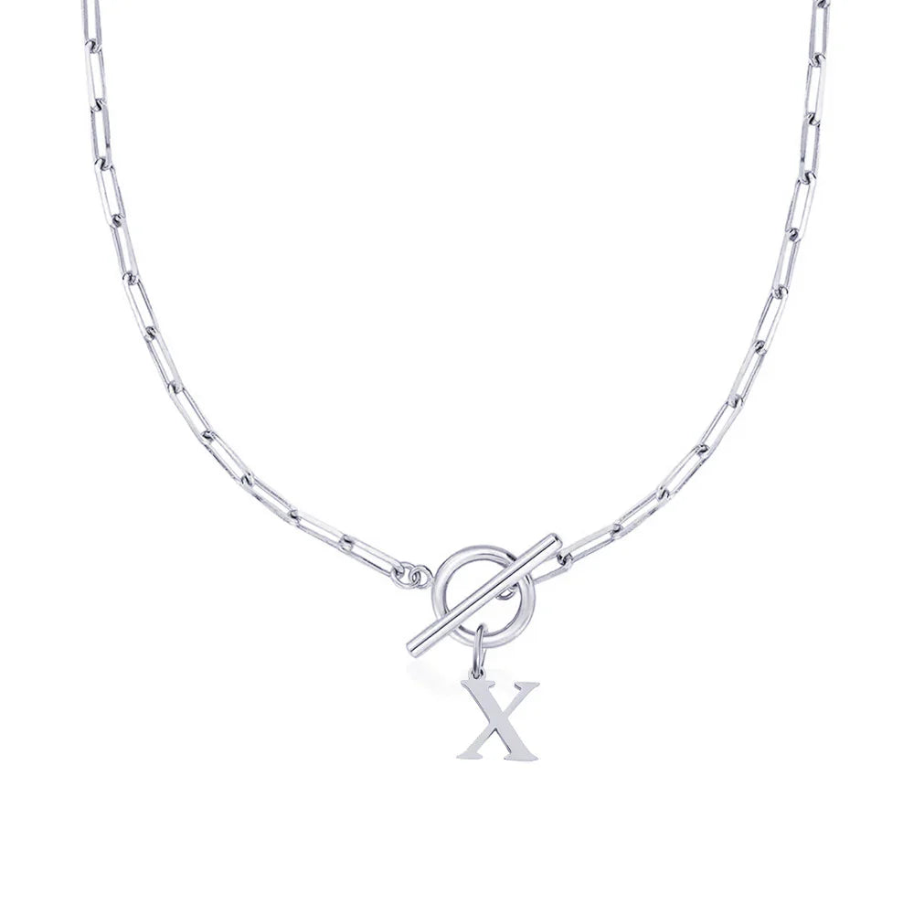 Paperclip Letter Initial Circle Lock Clasp Necklace | Tiva Jewelry
