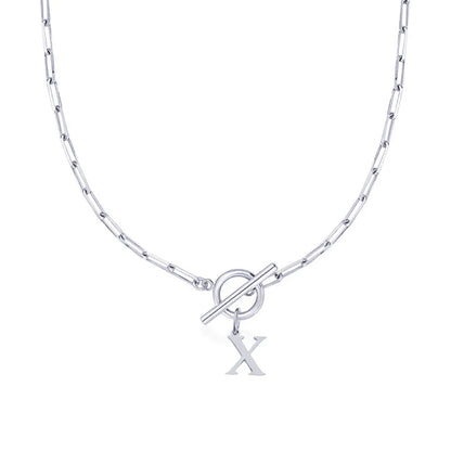 Paperclip Letter Initial Circle Lock Clasp Necklace | Tiva Jewelry