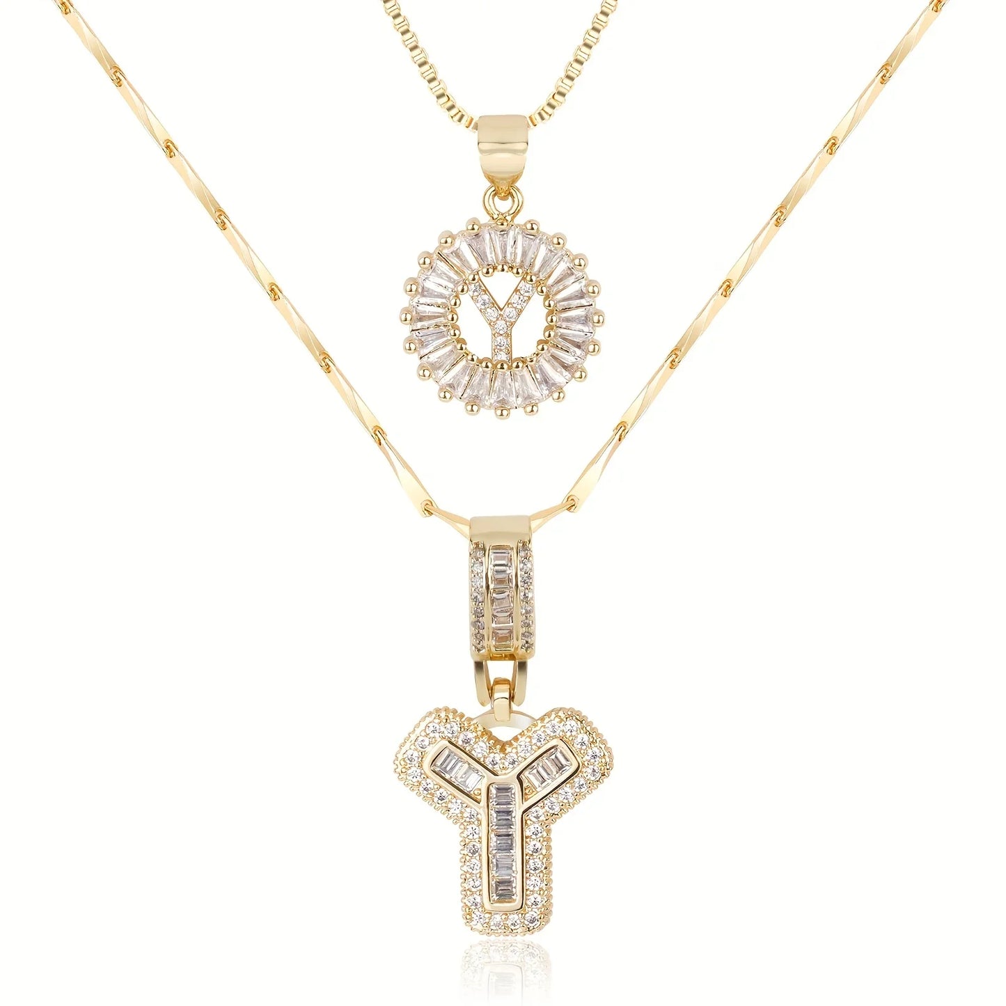 2pc 14k Diamond Letter Initial Necklaces | Tiva Jewelry