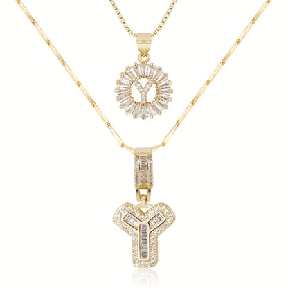 2pc 14k Diamond Letter Initial Necklaces | Tiva Jewelry