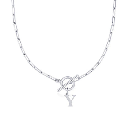 Paperclip Letter Initial Circle Lock Clasp Necklace | Tiva Jewelry