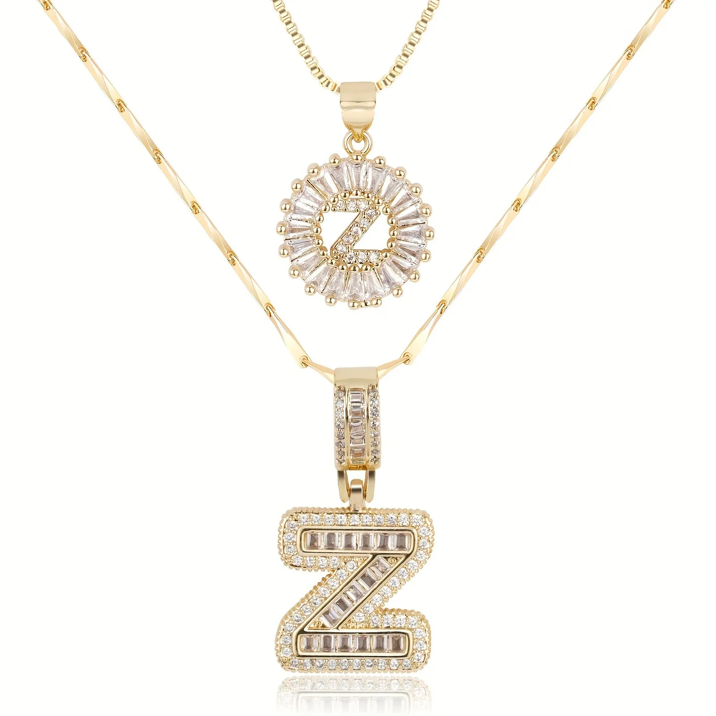 2pc 14k Diamond Letter Initial Necklaces | Tiva Jewelry