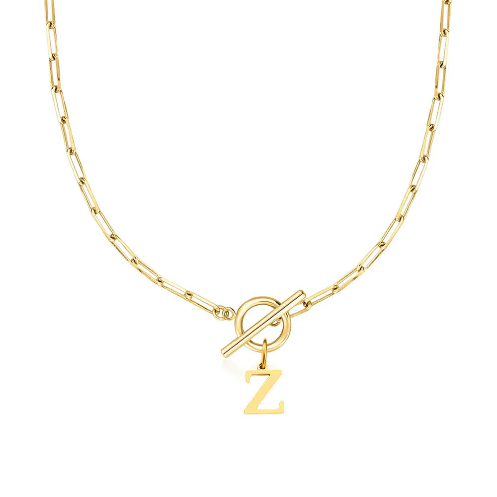 Paperclip Letter Initial Circle Lock Clasp Necklace | Tiva Jewelry