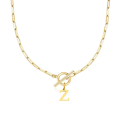 Paperclip Letter Initial Circle Lock Clasp Necklace | Tiva Jewelry