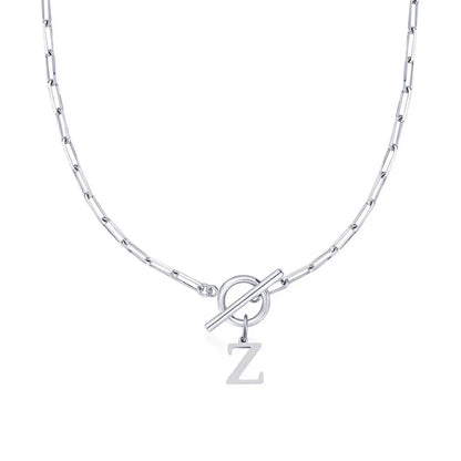 Paperclip Letter Initial Circle Lock Clasp Necklace | Tiva Jewelry